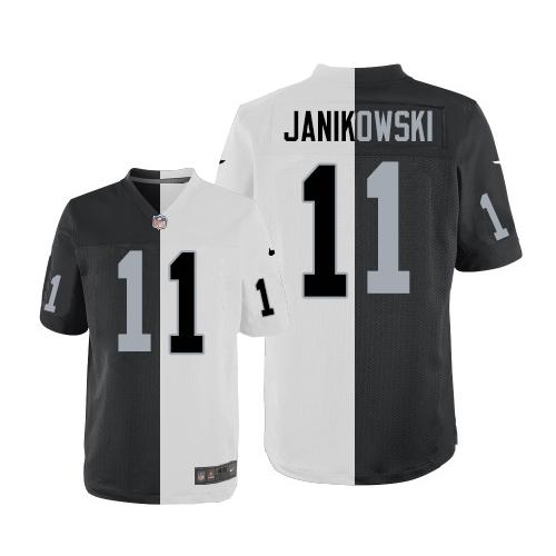 Nike Raiders #11 Sebastian Janikowski White/Black Men's Stitched NFL Elite Split Jersey - Click Image to Close